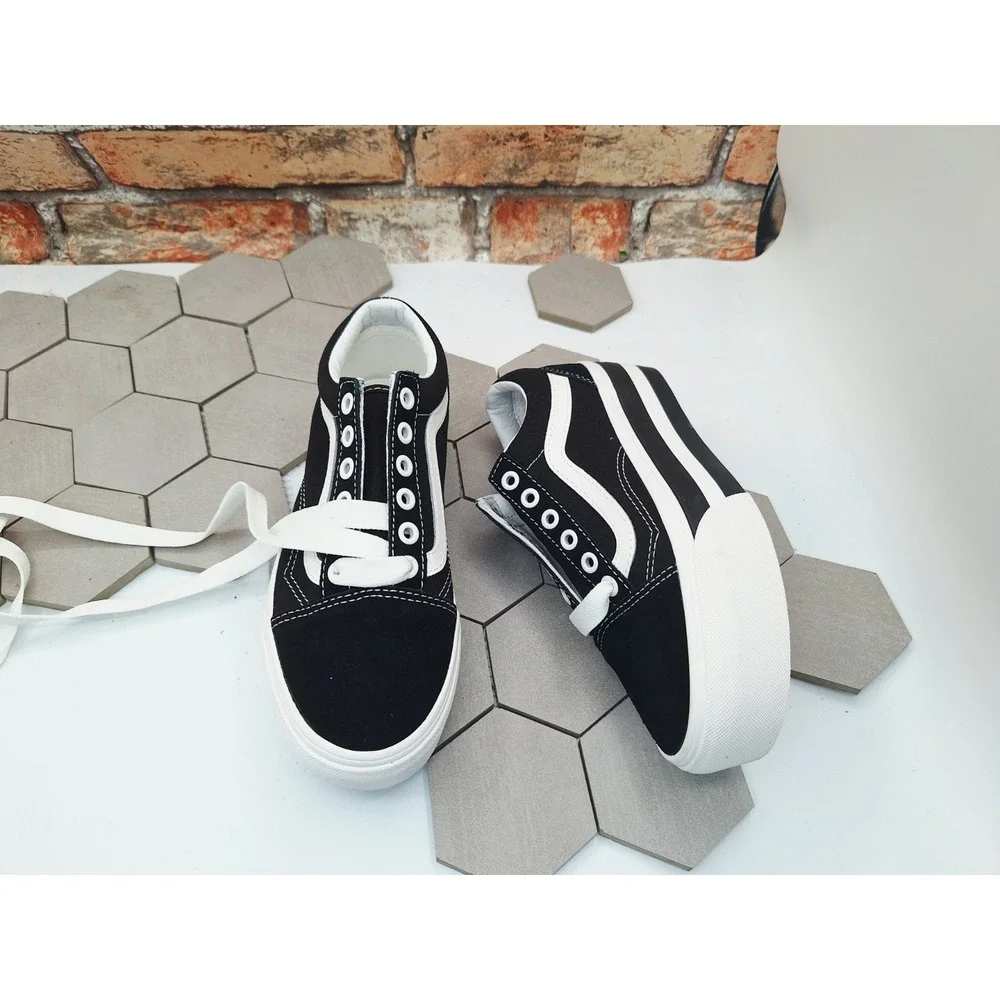 Vans Old Skool Stackform Smarten Up Black White Platform Sneakers Women Sz 5.5